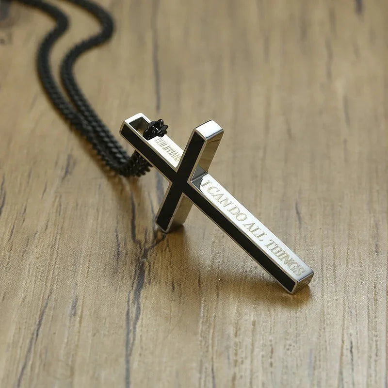 Vnox Special Bible Cross Pendants for Women Men Stainless Steel Necklace Jesus Christ Prayer Jewelry Philippians 4:13