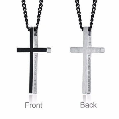 Vnox Special Bible Cross Pendants for Women Men Stainless Steel Necklace Jesus Christ Prayer Jewelry Philippians 4:13