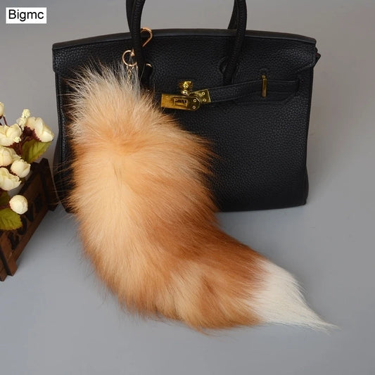 Fox Tail Pendants Keychain 40cm Fur Pom Pom Key Chain Charm Bag Car Key Ring Best Gift Jewelry K1644