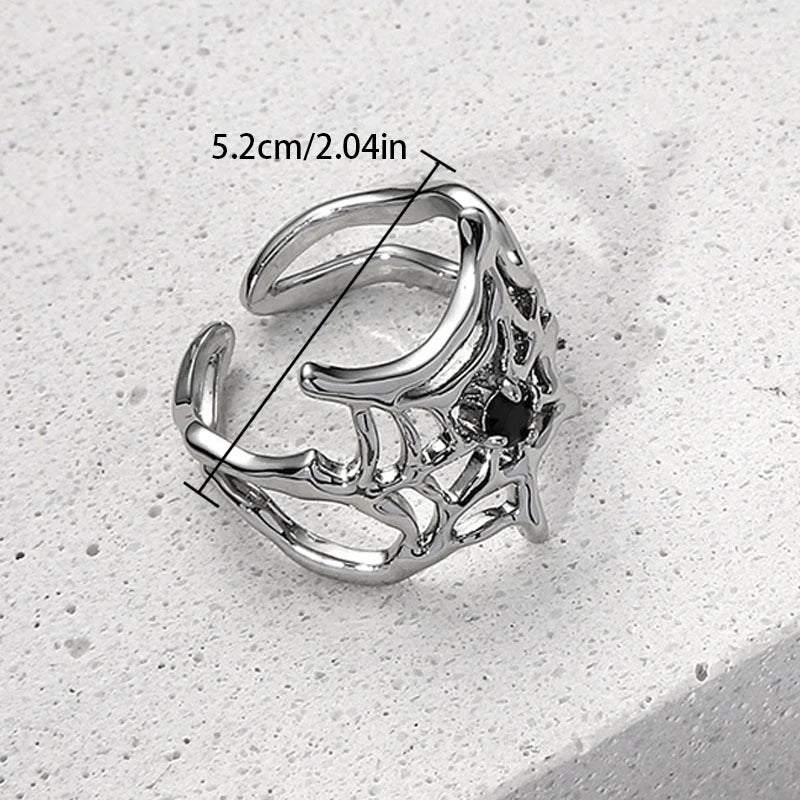 3 Styles Electroplating Black Heart Spider Web Opening Finger Rings Irregular Halloween Punk Gothic Unisex Party Jewelry Gifts