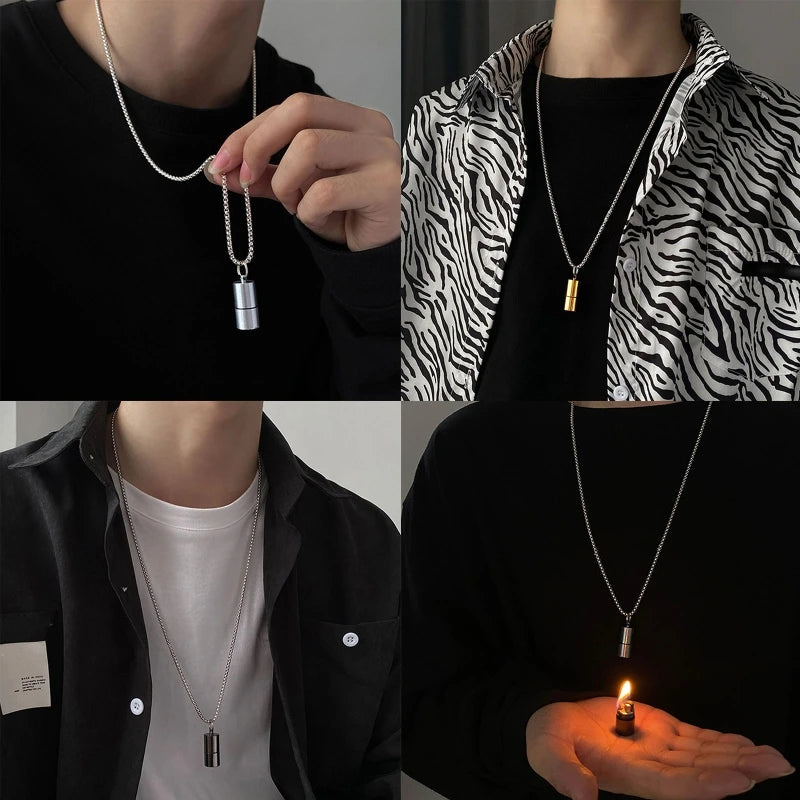 for Creative Mini Case Necklace for Titanium Steel Pendant Chain Hip Hop Party Jewelry Gift Lighters Pendant