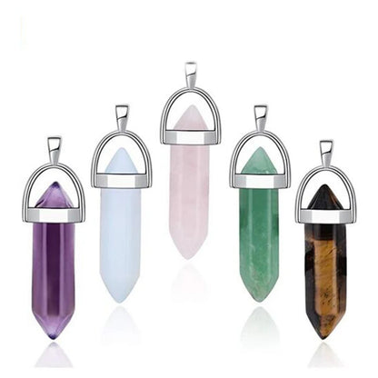 Natural Purple Amethysts Rock Quartz Rose Crystal Hexagonal Chakra Healing Point Pendulum Stone Pendant Necklace For Women Girls