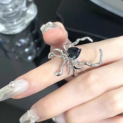 3 Styles Electroplating Black Heart Spider Web Opening Finger Rings Irregular Halloween Punk Gothic Unisex Party Jewelry Gifts