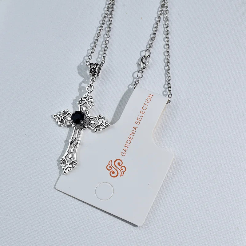 Cross pendant necklace Gothic style zircon inlaid pendant