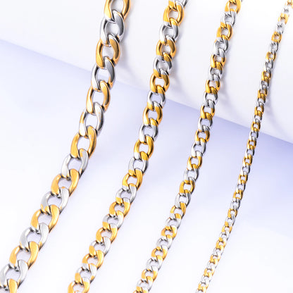 Stainless Steel Cuban Link Chain Men's Retro Long Pendant Necklace Silver and Gold Color For Punk Men Women Fashion Jewelry