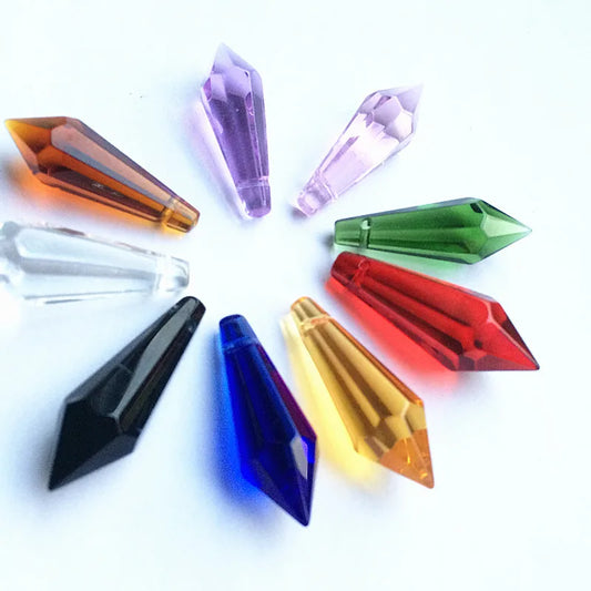 K9 Crystal Chandelier Pendants Prisms  (Free Ring) Multicolor Cut & Faceted Glass 36mm U-Icicle Drops For Cake Topper Decoration